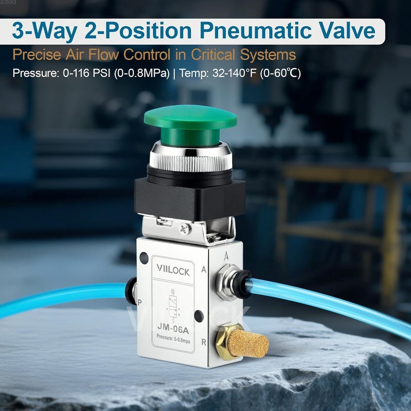 VIILOCK Pneumatic Mechanical Valve, 1/4” NPT 3 Way 2 Position Momentary Push Button Manual Control Air Valve JM-06A - Image 2